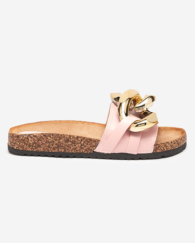 Women's pink slippers with decoration at Fixci- Footwear