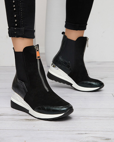 Black women's high-top sneakers with embossing Looyis -