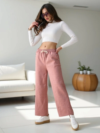 Royalfashion Women's wide sports pants with rhinestones