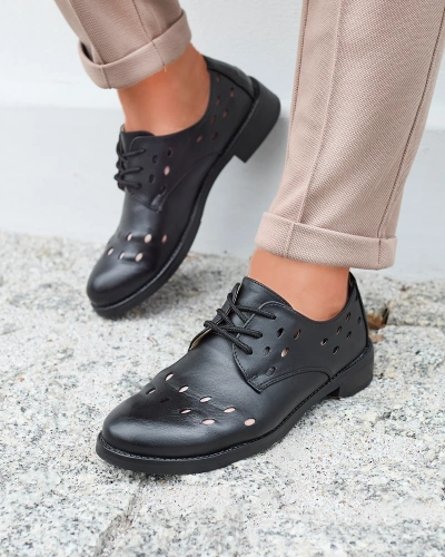 Women's openwork eco leather half shoes in black Selofso- Footwear