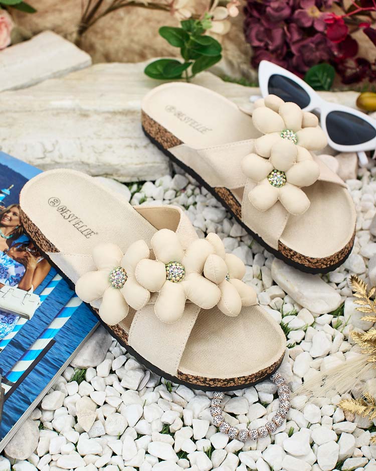 Royalfashion Women's Polidda Flower Strap Flip Flop Flops