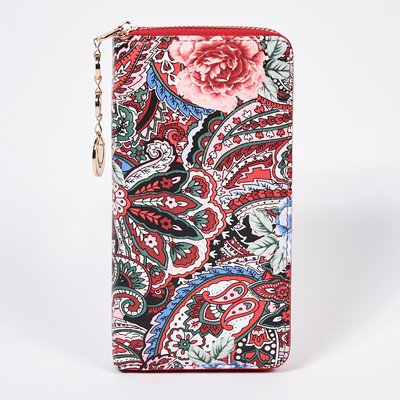 Women's red large wallet with a fashionable pattern - Accessories