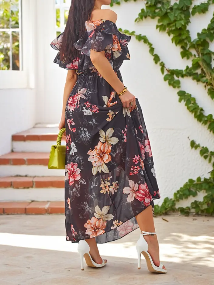 Royalfashion Women's off-the-shoulder dress with short sleeves in various floral patterns