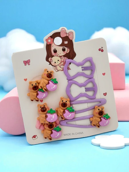 Matu sprādžu komplekts ar lāča un bantītes motīviem