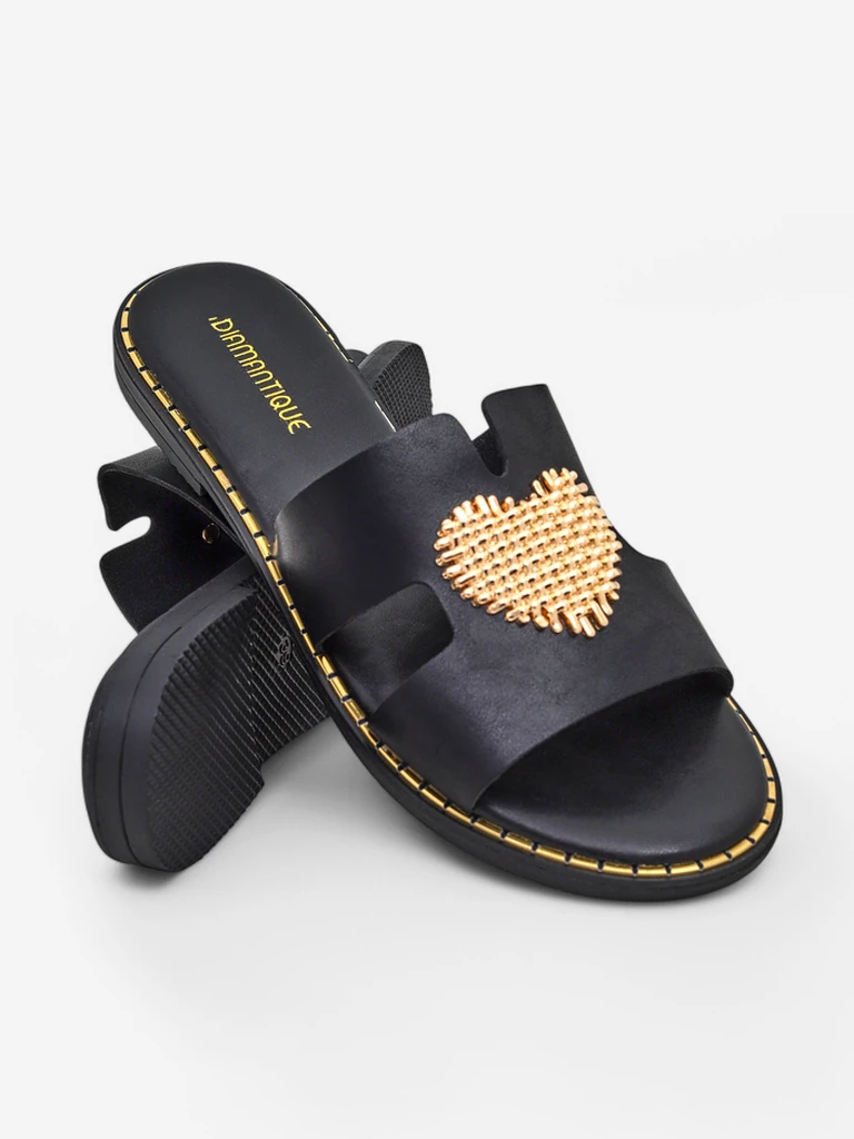 Royalfashion Sieviešu flip-flopi ar sirdi Zelta sirds