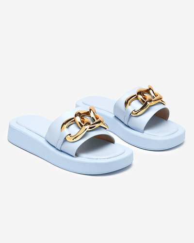 Women's blue slippers with a gold chain Reteris - Footwear