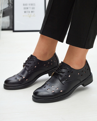 Women's openwork eco leather half shoes in black Selofso- Footwear