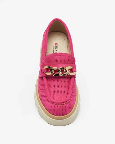 Royalfashion Eco-suede moccasins with gold embellishment in fuchsia Zaffix