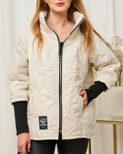 Royalfashion Cream Women's Quilted Jacket with Patch