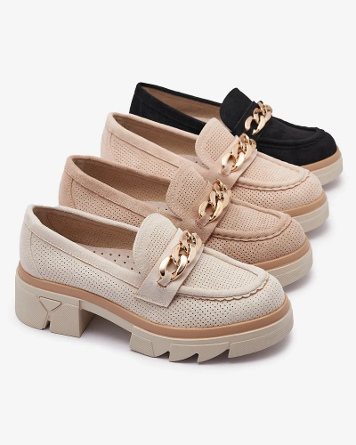 Eco-suede moccasins with gold decoration in beige Zaffix- Footwear