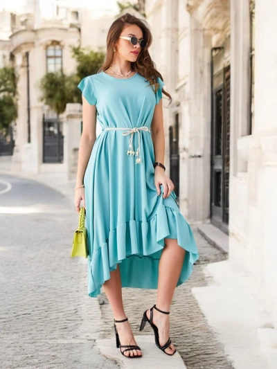 Royalfashion Women's midi dress with ruffles and short sleeves