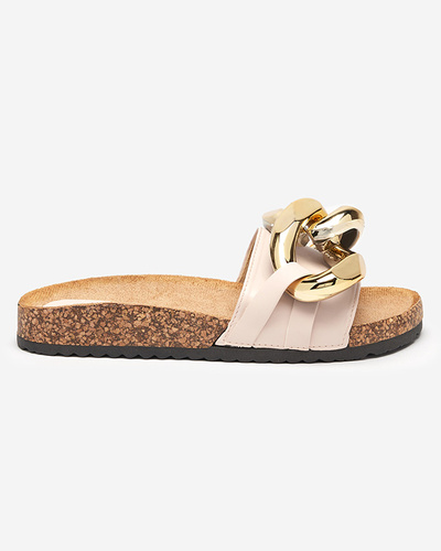 Ladies' beige slippers with decoration at Fixci- Footwear