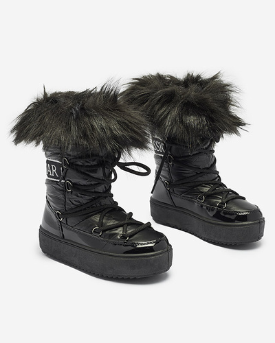 Black children's slip-on shoes a'la snow boots with fur Asika - Footwear