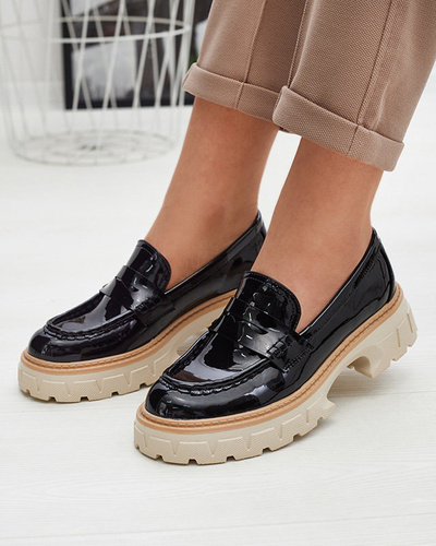 Black lacquered moccasins for women Mewira - Footwear