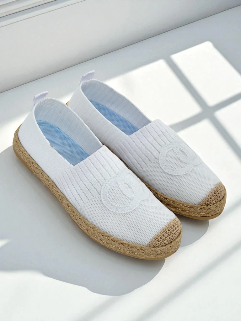 Espadrilles da donna Calista Biancha - bianche piatte in pelle scamosciata ecologica, stile talianu