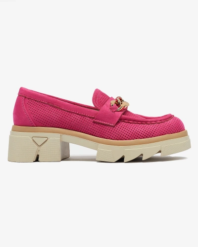 Royalfashion Eco-suede moccasins with gold embellishment in fuchsia Zaffix