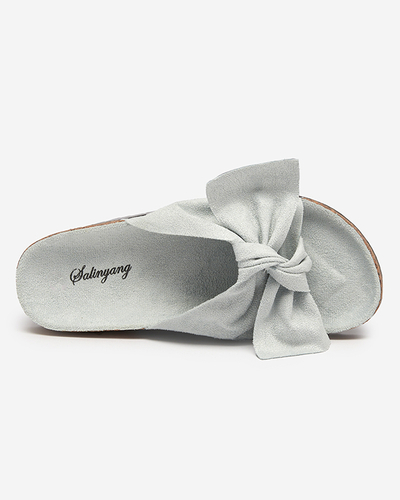 Zilas sieviešu eko zamšādas čības ar banti Ewerka - Apavi