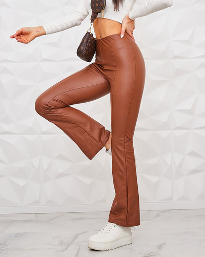 Royalfashion Brūni sieviešu eko ādas legingi a'la bells