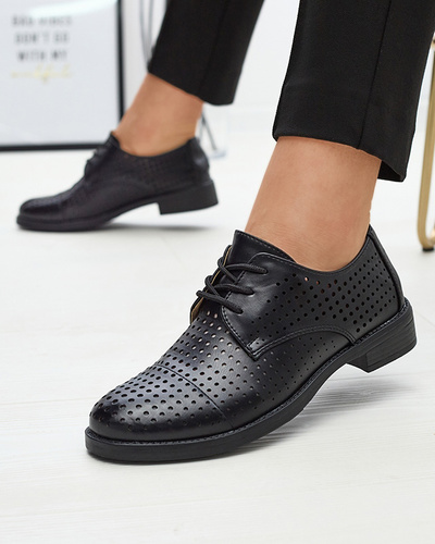 Openwork black women's eco leather half shoes Azedvo- Footwear