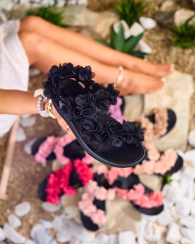 Royalfashion Black women's sandals with flowers Alferroy