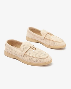 Women's openwork moccasins with gold decoration in beige Sulewia- Footwear