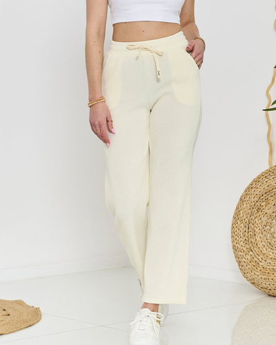 Women's wide corduroy pants in ecru - Clothing