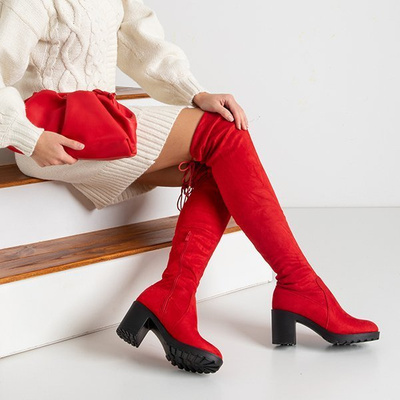 Red women's over-the-knee boots on the Tomira post - Footwear