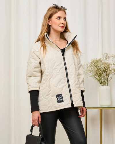 Royalfashion Cream Women's Quilted Jacket with Patch