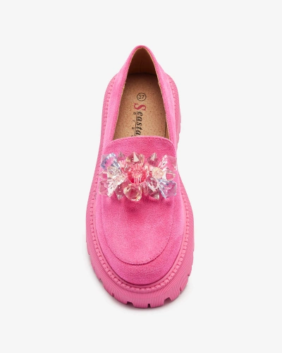 Royalfashion Fuchsia women's moccasins with colorful beads Hetika