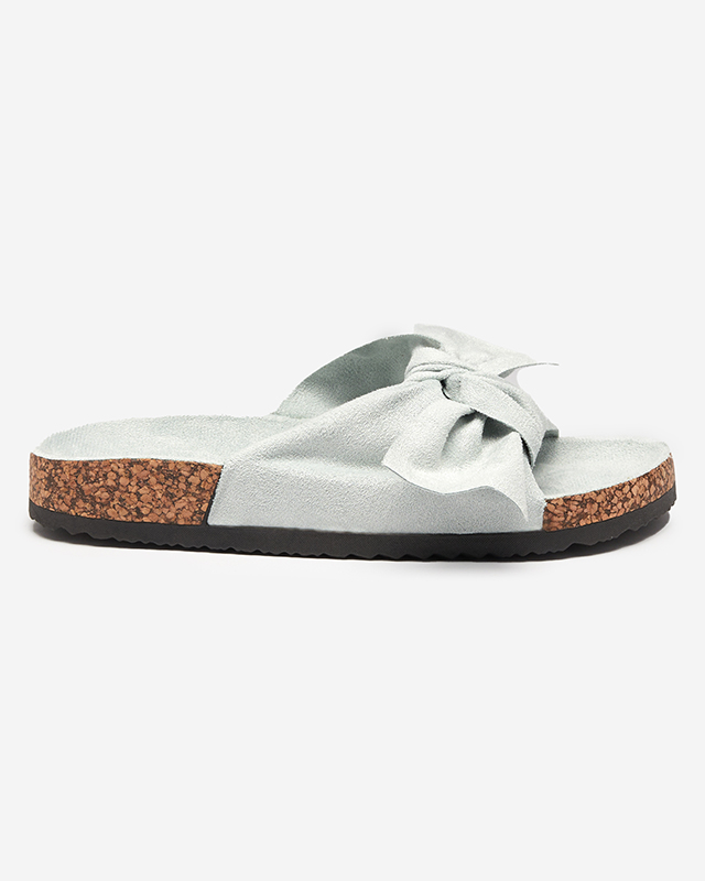 Zilas sieviešu eko zamšādas čības ar banti Ewerka - Apavi