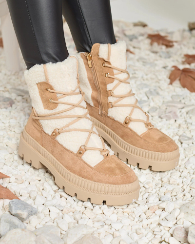 Royalfashion Бежевые женские сапоги-трапперы с овчиной Getatsa