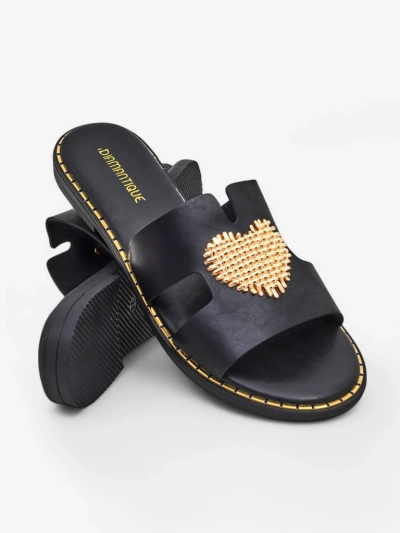Royalfashion Sieviešu flip-flopi ar sirdi Zelta sirds