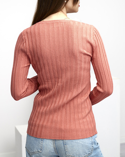 Women's Coral Ribbed Sweater - Clothing