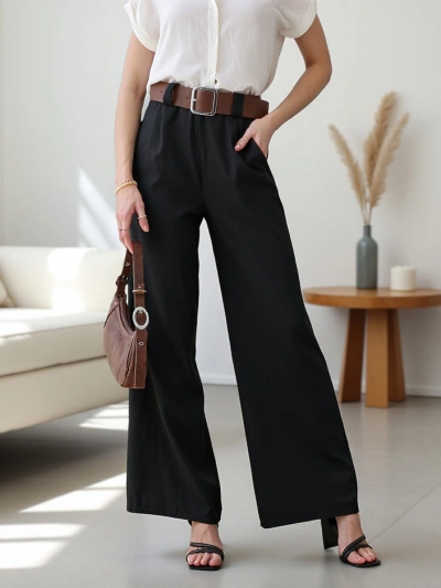 Royalfashion Wide women's pants with a belt