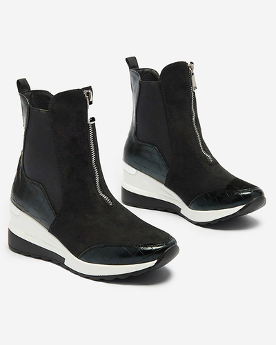 Black women's high-top sneakers with embossing Looyis -