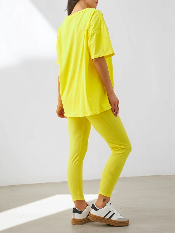 Royalfashion kokvilnas sieviešu komplekts ar īsām piedurknēm un legingiem