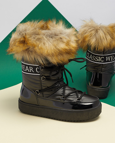 Women's lacquered snow boots in black color Fursav- Footwear