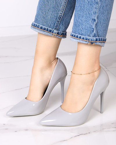 Gray women's lacquered pumps on a high heel Merika - Clothing