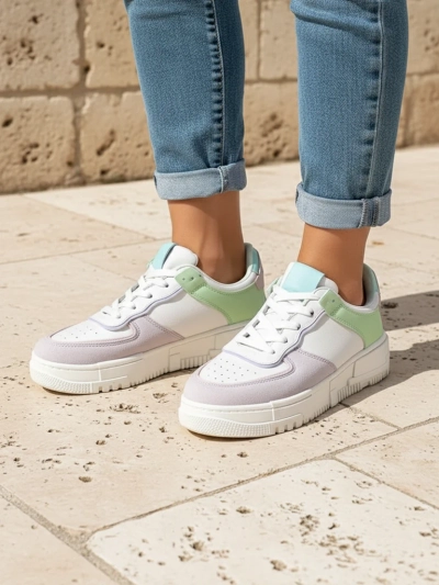 Damskie sneakersy Lycaste beżowe z ekologicznej skóry na płaskiej podeszwie