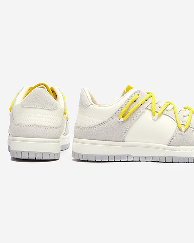 White and gray women's sports sneakers with yellow laces Olierinc - Footwear