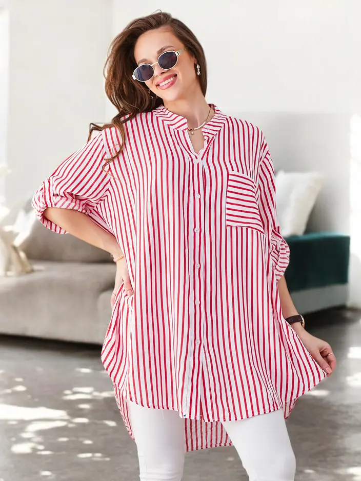Royalfashion Вискозная длинная полосатая рубашка для женщин