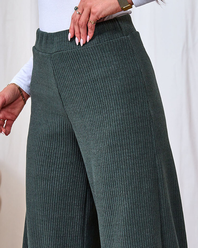 Royalfashion Dark green women's wide ribbed pants