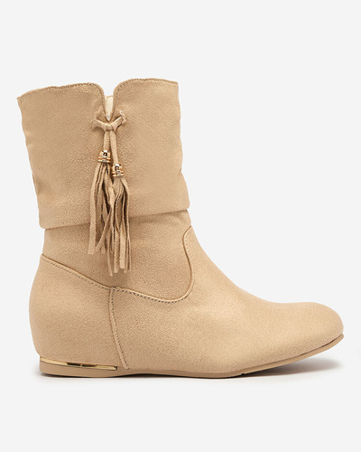 Royalfashion Beige eco-suede boots with a hidden anchor Lovely