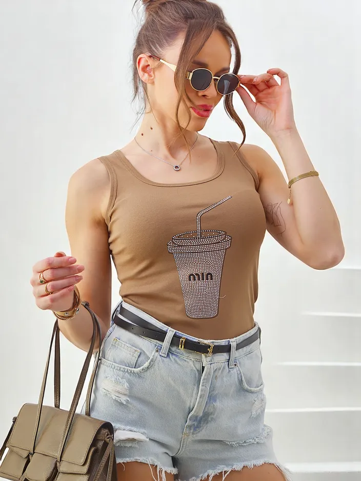 Royalfashion Women's cotton top with straps and rhinestone cup