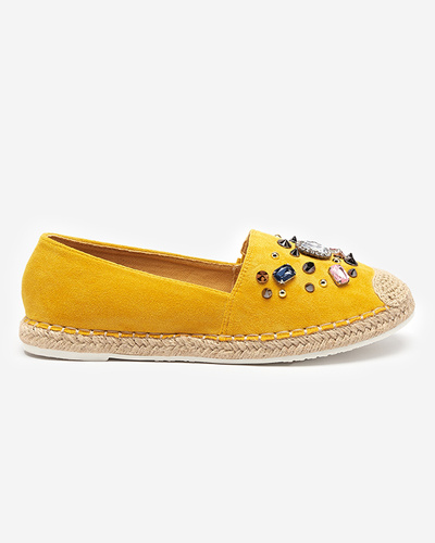 Yellow women's eco-suede espadrilles with cubic zirconias Mediros - Footwear