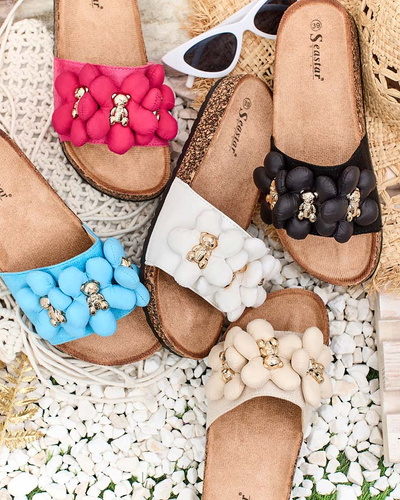 Royalfashion Women's flip-flops with gold teddy bears and flowers Isaralle