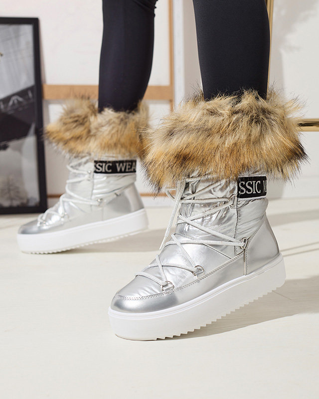 Серебристые женские сапоги-слипы с мехом Lilitsa- Footwear
