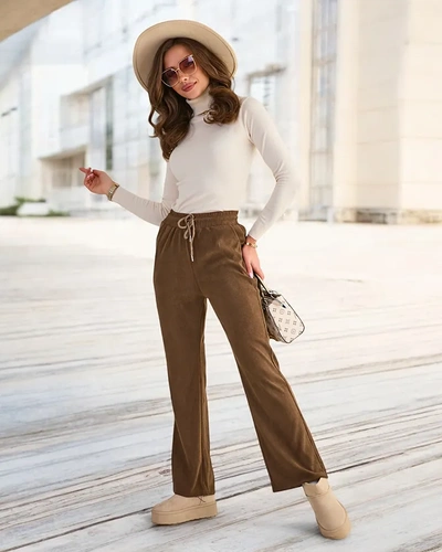 Royalfashion Brown women's corduroy fabric pants