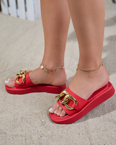 Red women's slippers with a gold chain Reteris - Footwear