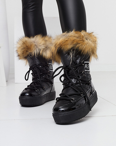 Women's lacquered snow boots in black color Fursav- Footwear